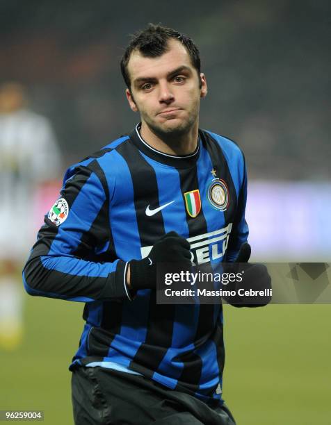 Goran Pandev of FC Inter Milan in action during the Tim Cup match between FC Inter Milan and Juventus FC at Stadio Giuseppe Meazza on January 28,...