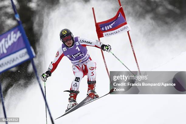 Marcel Hirscher of Austria takes 2nd place during the Audi FIS Alpine Ski World Cup Men's Giant Slalom on January 29, 2010 in Kranjska Gora, Slovenia.