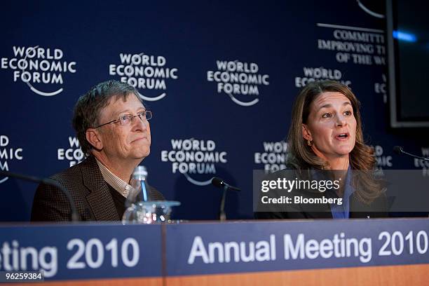 Bill Gates, left, and Melinda French Gates, co-chairmen of the Bill & Melinda Gates Foundation, hold a press conference on day three of the 2010...
