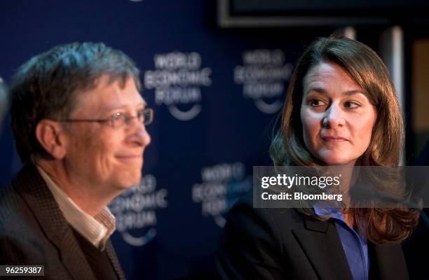 Bill Gates, left, and Melinda French Gates, co-chairmen of the Bill & Melinda Gates Foundation, hold a press conference on day three of the 2010...