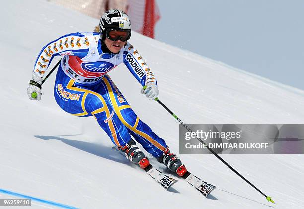 Anja Paerson of Sweden competes during the Super G event of the Women's super combined at the FIS Alpine Skiing World Cup in Saint Moritz on January...