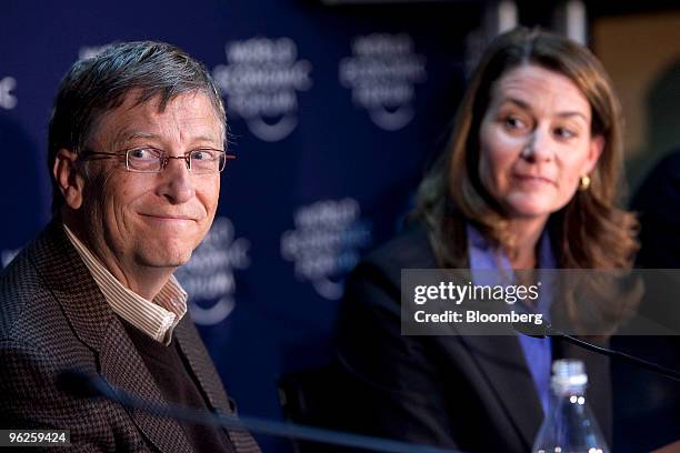 Bill Gates, left, and Melinda French Gates, co-chairmen of the Bill & Melinda Gates Foundation, hold a press conference on day three of the 2010...