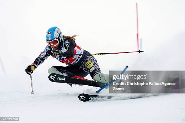 Kaylin Richardson of the USA out during the Audi FIS Alpine Ski World Cup Women's Super Combined on January 29, 2010 in St. Moritz, Switzerland.