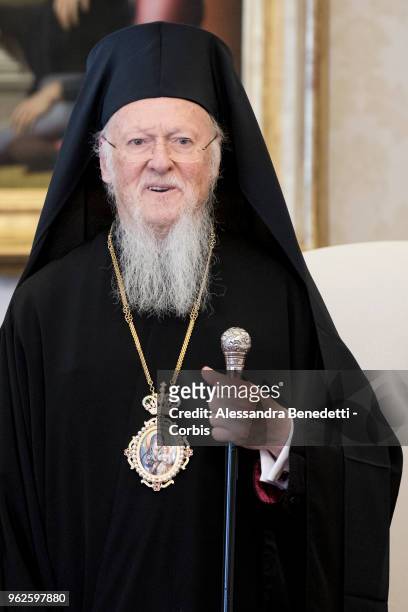 Archbishop of Constantinople and Ecumenical Patriarch, Bartholomew I meets Pope Francis on May 26, 2018 in Vatican City, Vatican.