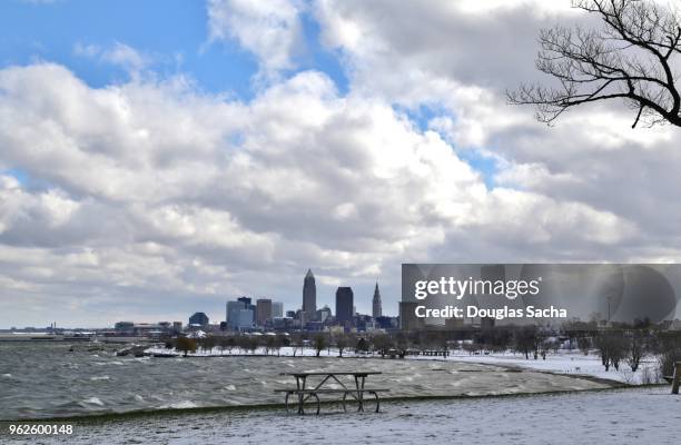 winter time in cleveland city - cleveland ohio flats stock pictures, royalty-free photos & images