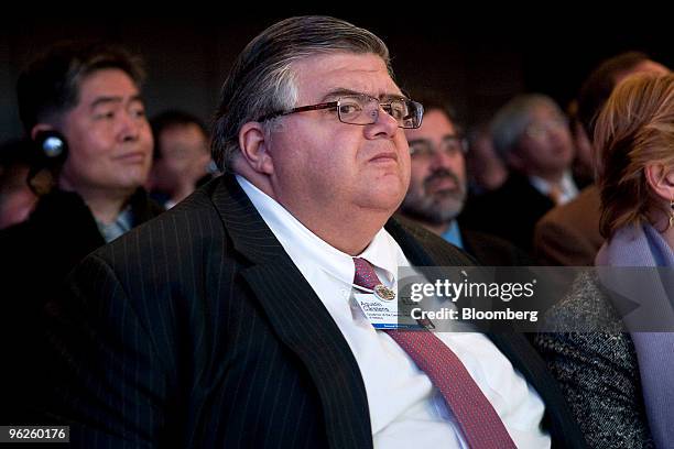 Agustin Carstens, governor of the central bank of Mexico, attends a plenary session titled "From Copenhagen to Mexico: What's Next?" on day three of...