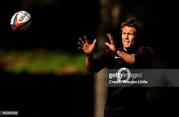 Jonny Wilkinson of England in action during an England Rugby training session held at Browns Sports Complex on January 29, 2010 in Vilamoura,...