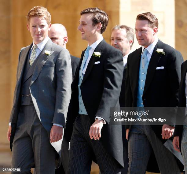 Hugh Grosvenor, Duke of Westminster, Charlie van Straubenzee and Arthur Landon attend the wedding of Prince Harry to Ms Meghan Markle at St George's...