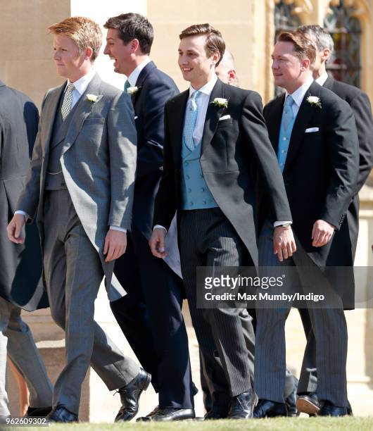 Hugh Grosvenor, Duke of Westminster, Jake Warren, Charlie van Straubenzee and Arthur Landon attend the wedding of Prince Harry to Ms Meghan Markle at...