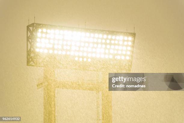 football stadium spotlight with heavy rain. - halogen light stock pictures, royalty-free photos & images