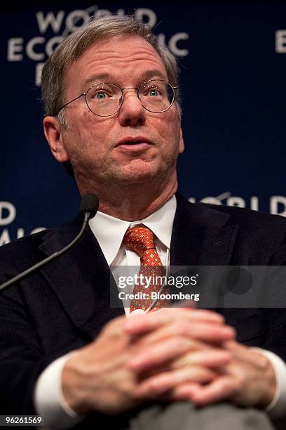 Eric Schmidt, chairman and chief executive officer of Google Inc., participates in panel discussion on day three of the 2010 World Economic Forum...