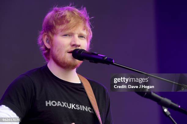Ed Sheeran performs during day 1 of BBC Radio 1's Biggest Weekend 2018 held at Singleton Park on May 26, 2018 in Swansea, Wales.
