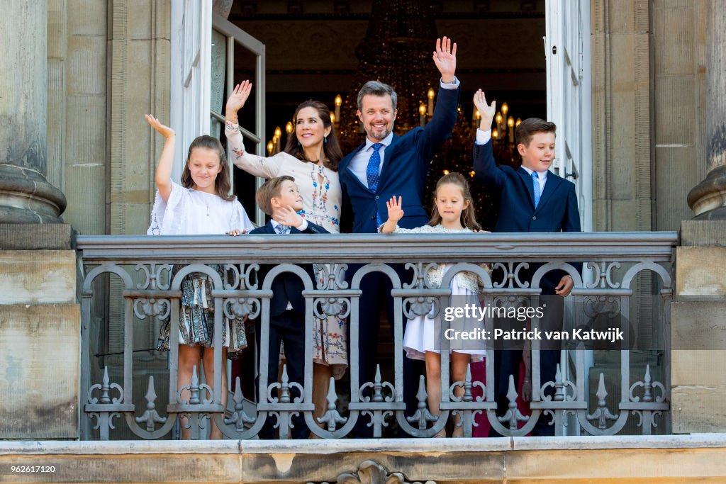 Crown Prince Frederik Of Denmark Receives From The Palace Balcony The People's Homage On His 50th Birthday
