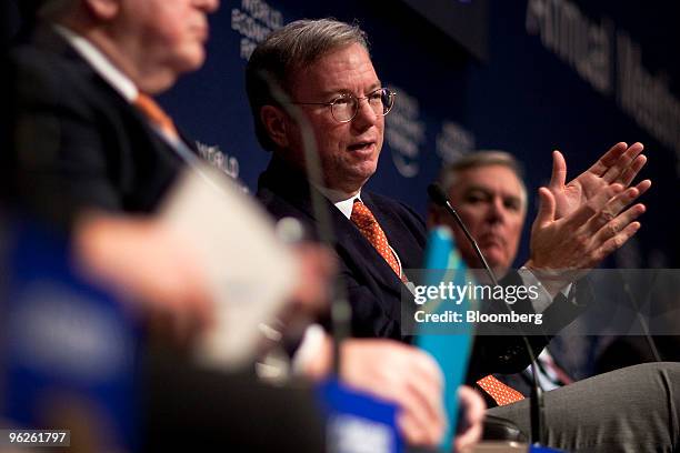 Eric Schmidt, chairman and chief executive officer of Google Inc., participates in panel discussion on day three of the 2010 World Economic Forum...
