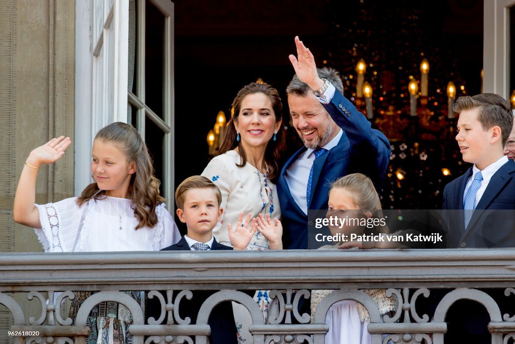 Crown Prince Frederik Of Denmark Receives From The Palace Balcony The People's Homage On His 50th Birthday