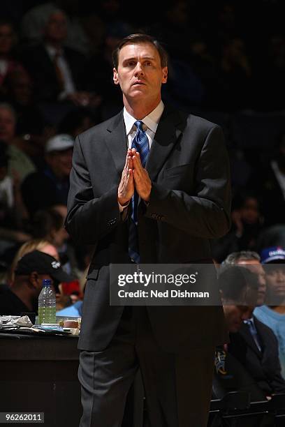 Head coach Rick Carlisle of the Dallas Mavericks looks on from the sideline during the game against the Washington Wizards on January 20, 2010 at the...
