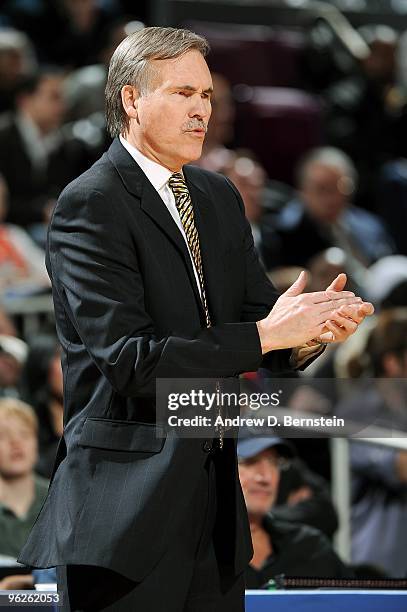 Head Coach Mike D'Antoni of the New York Knicks watches from the sidelines during the game against the Los Angeles Lakers on January 22, 2010 at...