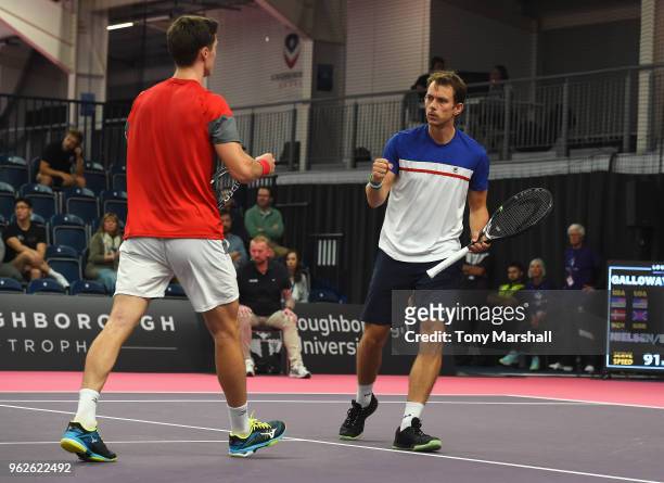 Joe Salisbury of Great Britain and Frederik Nielsen of Denmark in action in their Semi Final match against Robert Galloway and Nathaniel Lammons of...