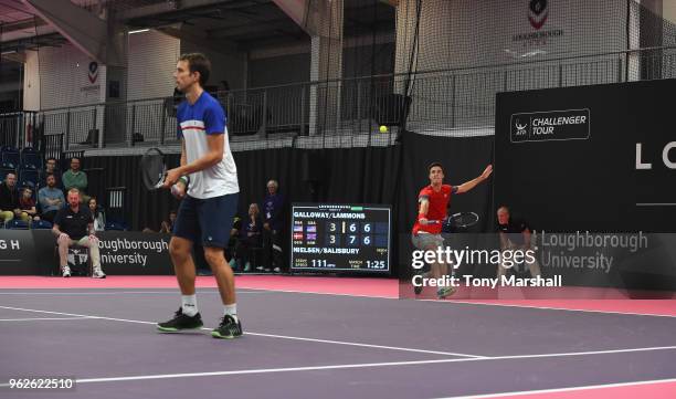 Joe Salisbury of Great Britain and Frederik Nielsen of Denmark in action in their Semi Final match against Robert Galloway and Nathaniel Lammons of...