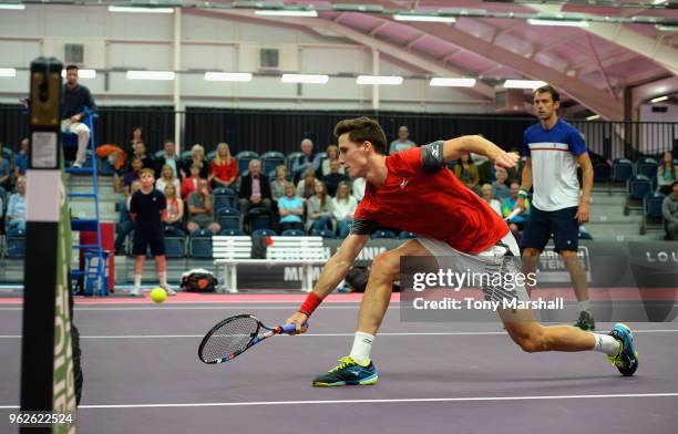 Joe Salisbury of Great Britain and Frederik Nielsen of Denmark in action in their Semi Final match against Robert Galloway and Nathaniel Lammons of...