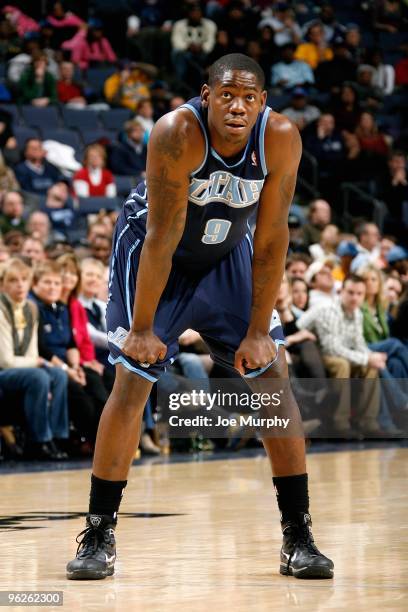 Ronnie Brewer of the Utah Jazz looks across the court during the game against the Memphis Grizzlies on January 8, 2010 at FedExForum in Memphis,...