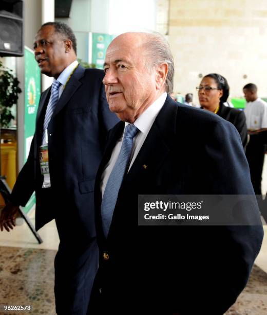 President Joseph Sepp Blatter and CAF President Issa Hayatou during the SA 2010 Fifa World Cup update press conference with Sepp Blatter at Talatona...