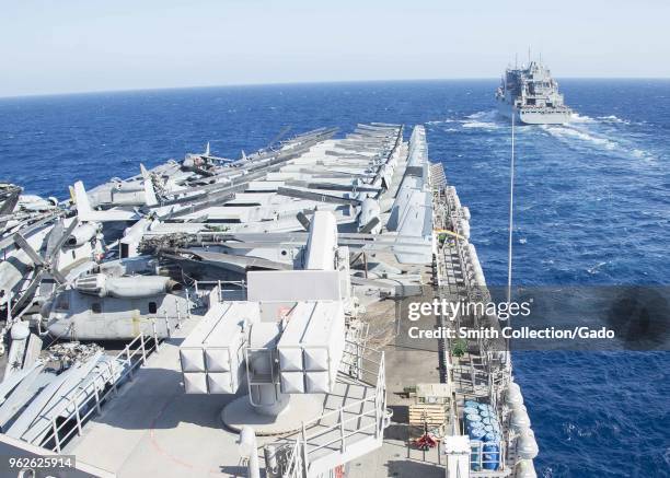 Amelia Earhart ship preparing to come alongside the Wasp-class amphibious assault ship USS Iwo Jima , May 15, 2018. Image courtesy Petty Officer 3rd...