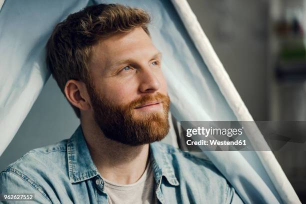 portrait of a man with beard, smiling - portrait daydreaming stock pictures, royalty-free photos & images