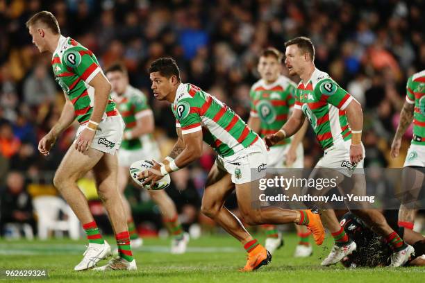 Dane Gagai of the Rabbitohs makes a run during the round 12 NRL match between the New Zealand Warriors and the South Sydney Rabbitohs at Mt Smart...