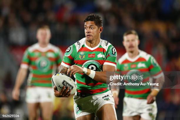 Dane Gagai of the Rabbitohs makes a run during the round 12 NRL match between the New Zealand Warriors and the South Sydney Rabbitohs at Mt Smart...