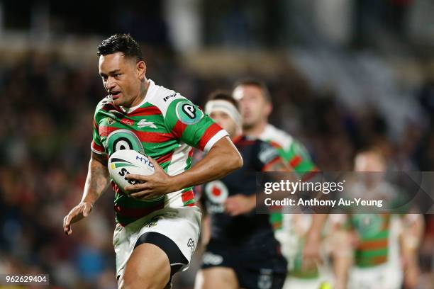 John Sutton of the Rabbitohs makes a break during the round 12 NRL match between the New Zealand Warriors and the South Sydney Rabbitohs at Mt Smart...