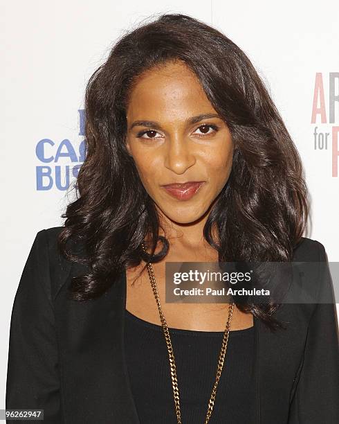 Actress Megalyn Echikunwoke arrives at the "Artists For Haiti" Benefit at Bergamot Station on January 28, 2010 in Santa Monica, California.