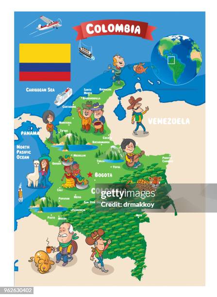 illustrations, cliparts, dessins animés et icônes de carte de la caricature de la colombie - mocoa