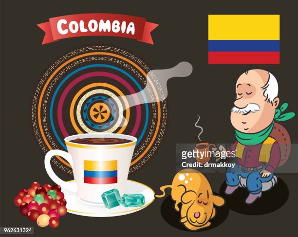 stockillustraties, clipart, cartoons en iconen met columbia koffie - putumayo colombia
