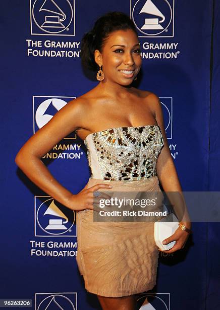 Singer Melanie Fiona attends the Music Preservation Project "Cue The Music" held at the Wilshire Ebell Theatre on January 28, 2010 in Los Angeles,...