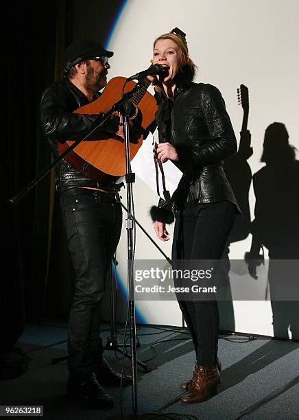 Musician Daniel Lanois and singer Trixie Whitley perform at the "Catch a Fire" P&E Wing Event at The Village Studios on January 27, 2010 in Los...