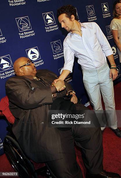 Artists Solomon Burke and Jason Mraz attend the Music Preservation Project "Cue The Music" held at the Wilshire Ebell Theatre on January 28, 2010 in...