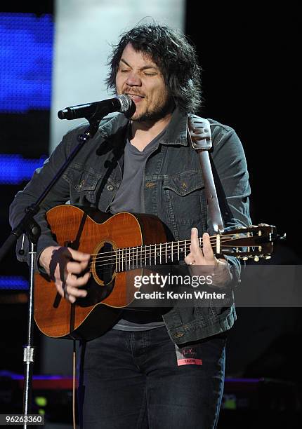 Musician Jeff Tweedy of the music group Wilco at the 2010 MusiCares person of the year tribute To Neil Young rehearsals held at the Los Angeles...