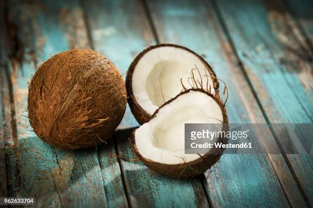 opened coconut, close-up - half open stock pictures, royalty-free photos & images