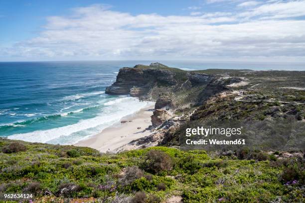 africa, south africa, western cape, cape of good hope, beach seen from cape point - nature reserve stock pictures, royalty-free photos & images