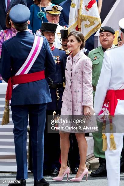 King Felipe VI of Spain and Queen Letizia of Spain attend the Armed Forces Day on May 26, 2018 in Logrono, Spain.