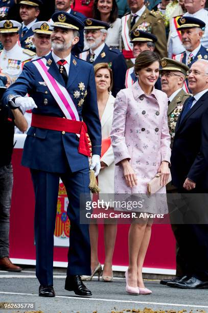 King Felipe VI of Spain and Queen Letizia of Spain attend the Armed Forces Day on May 26, 2018 in Logrono, Spain.
