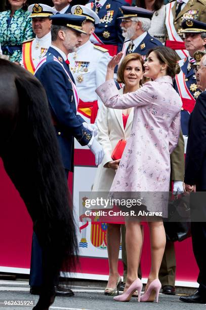 King Felipe VI of Spain and Queen Letizia of Spain attend the Armed Forces Day on May 26, 2018 in Logrono, Spain.