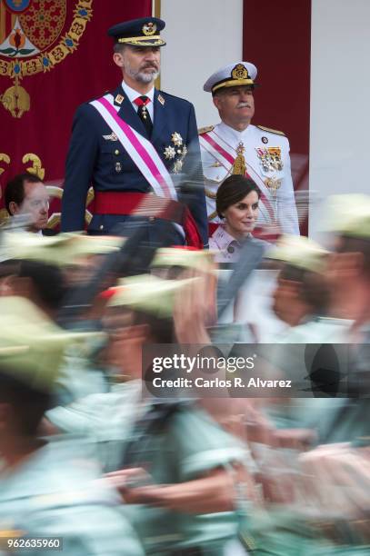 King Felipe VI of Spain and Queen Letizia of Spain attend the Armed Forces Day on May 26, 2018 in Logrono, Spain.