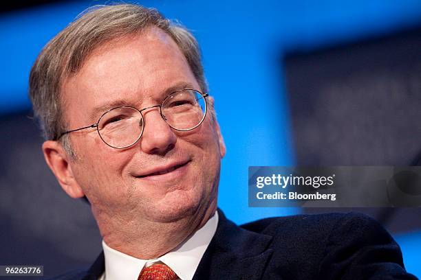 Eric Schmidt, chairman and chief executive officer of Google Inc., participates in a plenary session titled "Business Leadership in the 21st Century"...