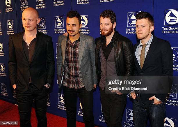 Isaac Slade, Joe King, Ben Wysocki and David Welsh of The Fray attend the Music Preservation Project "Cue The Music" held at the Wilshire Ebell...