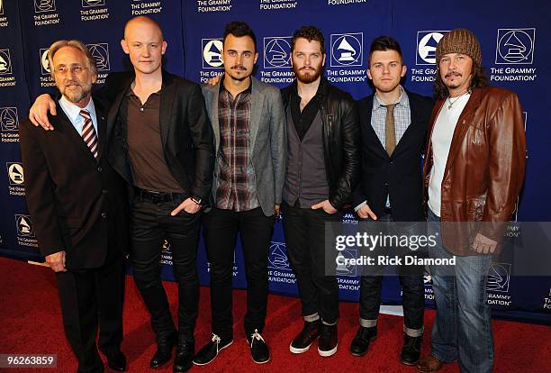 National Academy of Recording Arts and Sciences President Neil Portnow, musicians Isaac Slade, Joe King, Ben Wysocki and David Welsh of the Fray and...