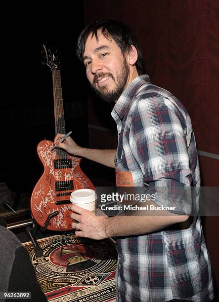 Musician Mike Shinoda of Linkin Park attends the 52nd Annual GRAMMY awards backstage at the GRAMMYs Day 1 held at at Staples Center on January 28,...