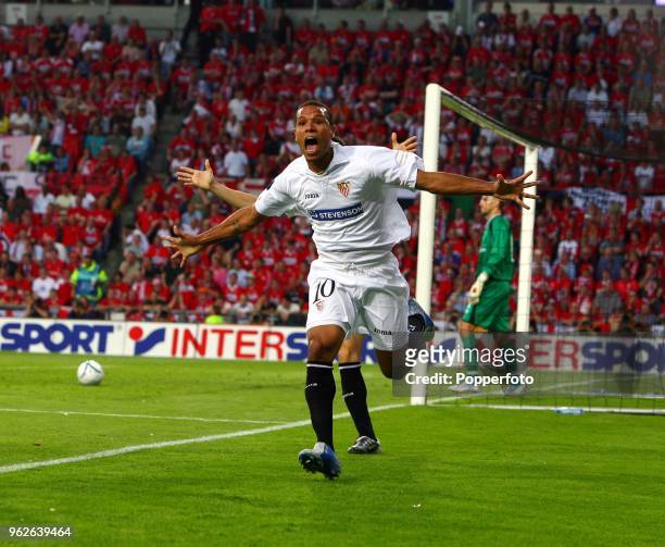 Luis Fabiano of FC Sevilla celebrates scoring a goal during the UEFA Cup final between Middlesbrough and FC Sevilla at the PSV Stadium in Eindhoven...