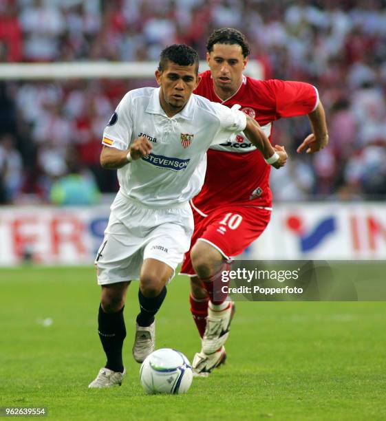 Daniel Alves of FC Sevilla and Fabio Rochemback of Middlesbrough in action during the UEFA Cup final between Middlesbrough and FC Sevilla at the PSV...